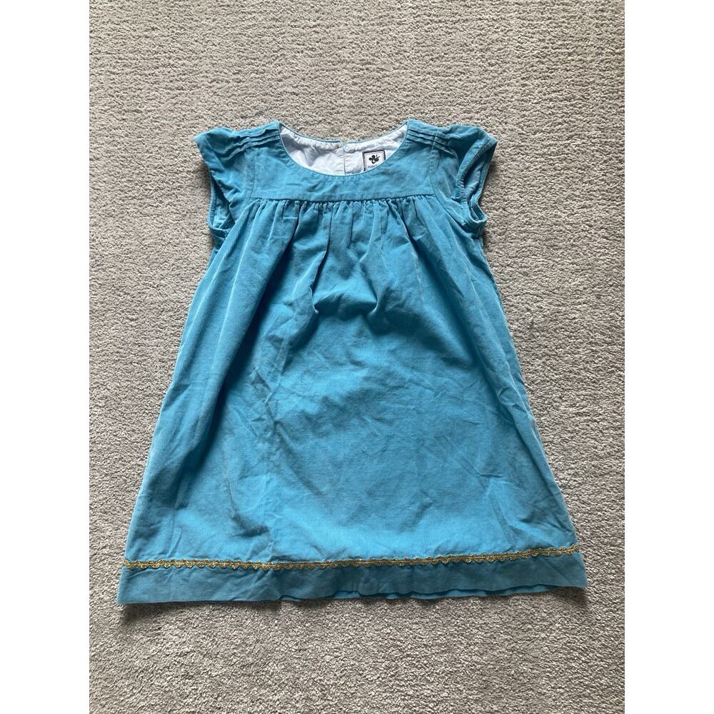 Busy Bees Blue Corduroy Polka Gold RifRaf Trim Bishop Dress Ruffle Spring Size 6